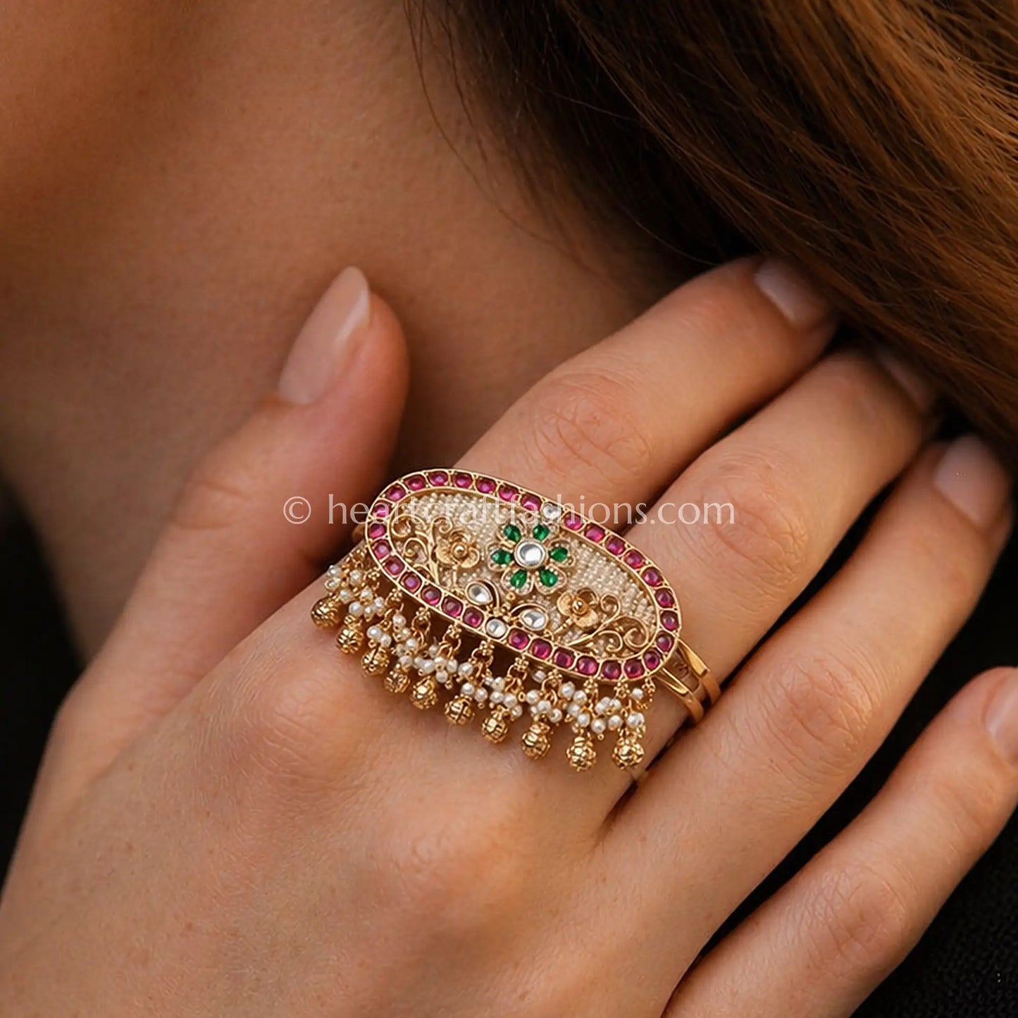 Rajwadi Moti Phool Jhumki Ring
