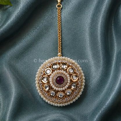 Rajwadi Sunehri Kundan & Pearl Studded Borla