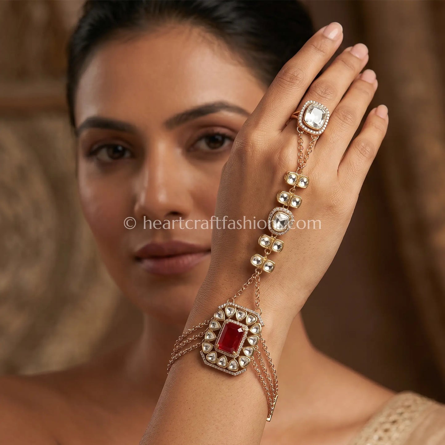Raktima Moissanite Polki Hathphool