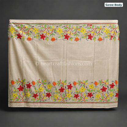Rangrez Phulvari Kalkata Gachi Tussar Kantha Handloom Saree