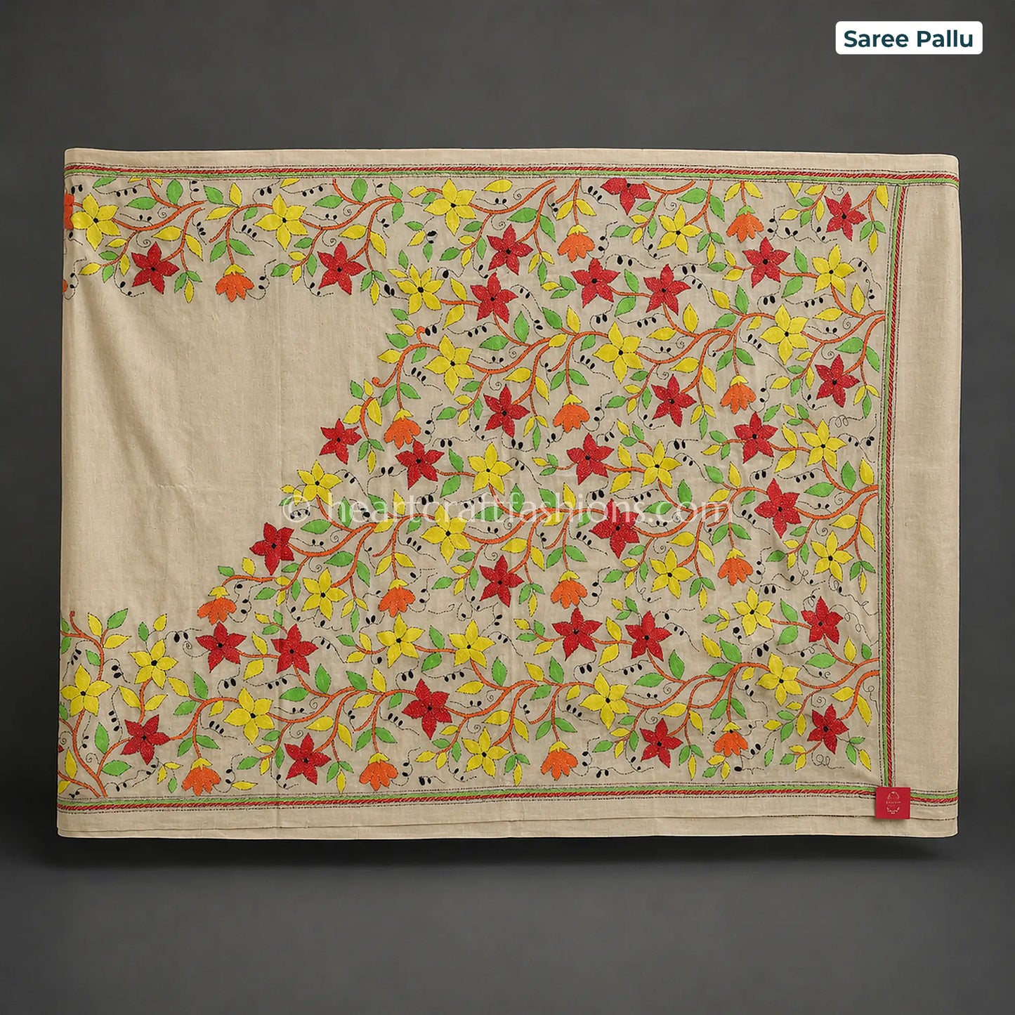 Rangrez Phulvari Kalkata Gachi Tussar Kantha Handloom Saree