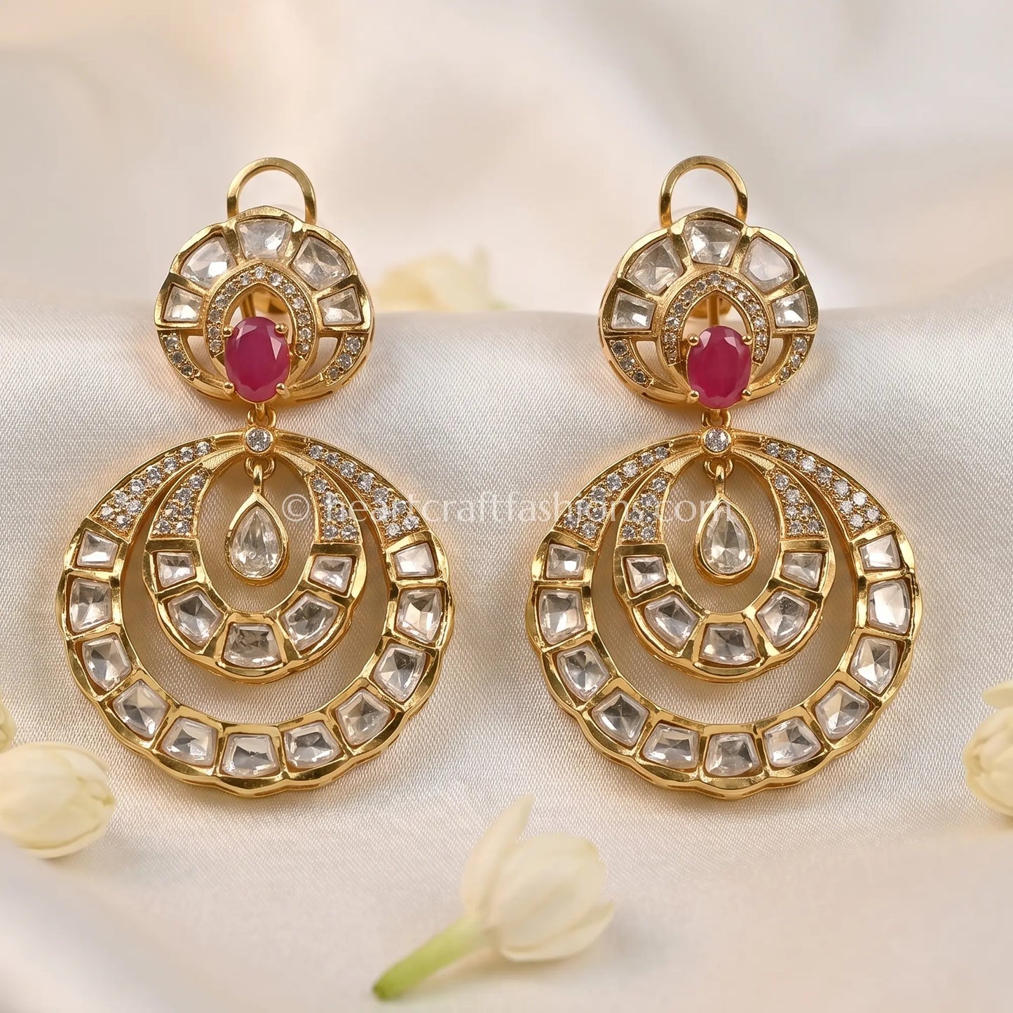 Rangrez Ruby Pachi Kundan Chandbali Earrings