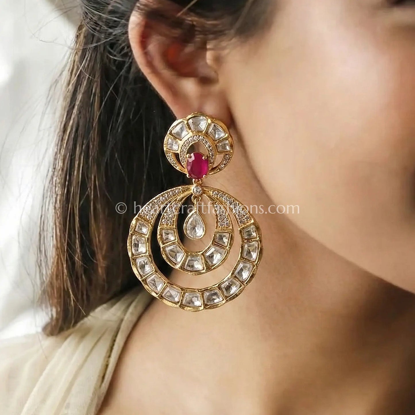 Rangrez Ruby Pachi Kundan Chandbali Earrings