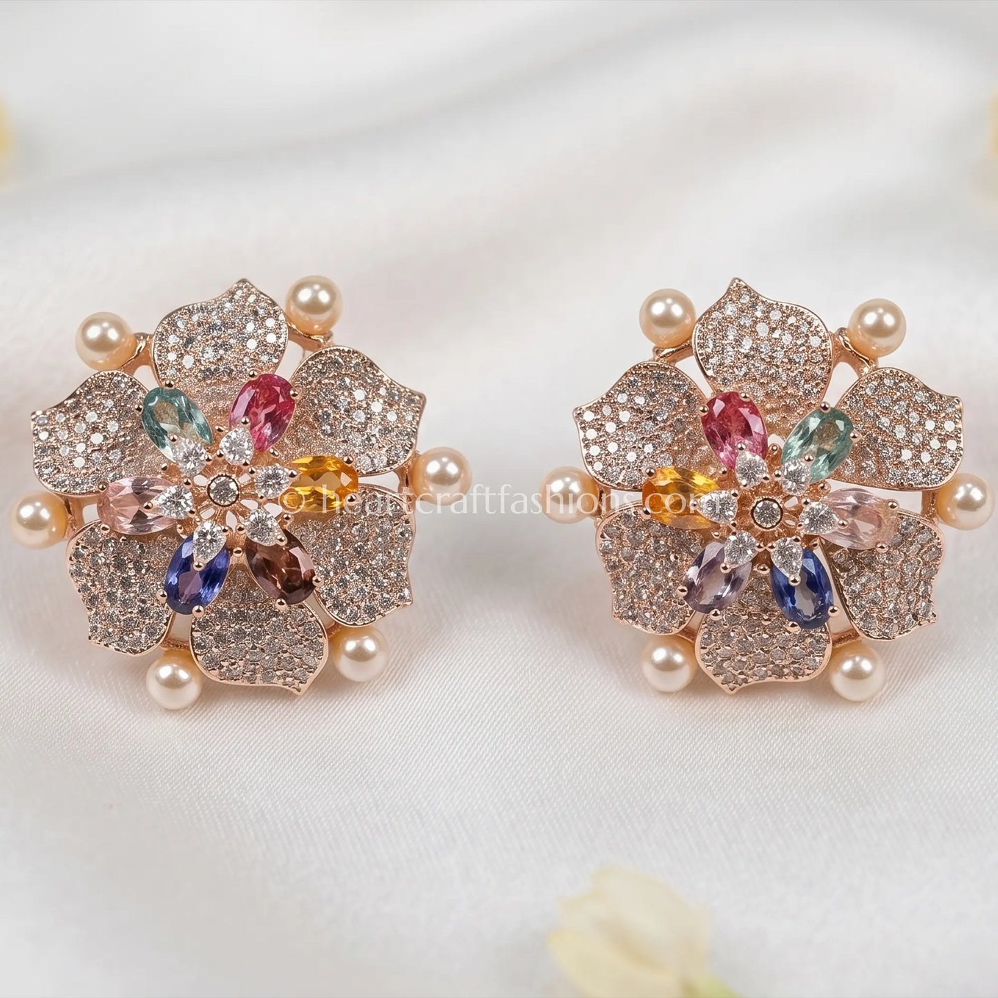 Rangrez Zircon Floral Stud Earrings