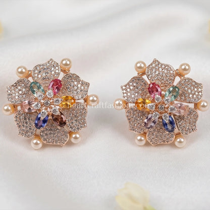 Rangrez Zircon Floral Stud Earrings