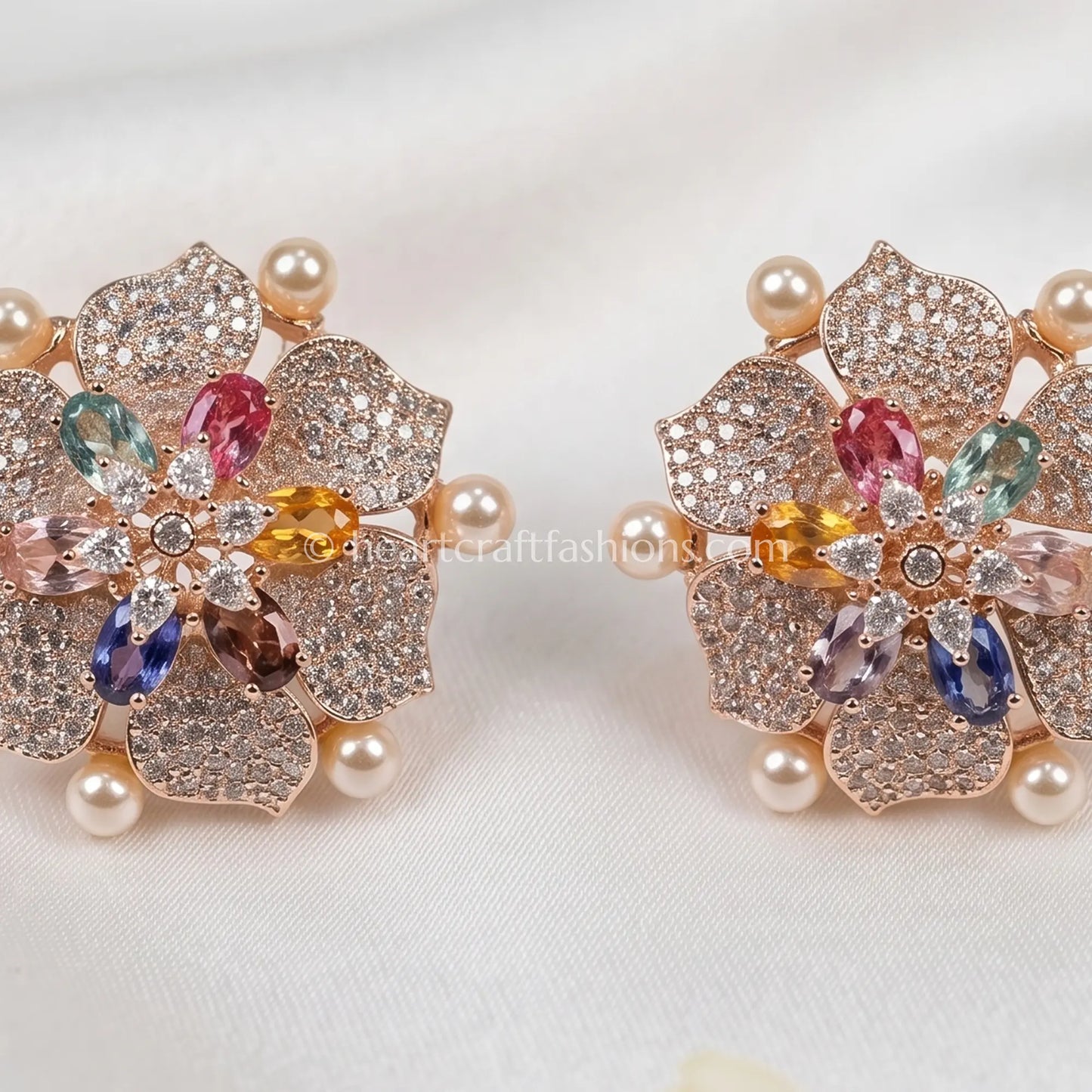 Rangrez Zircon Floral Stud Earrings