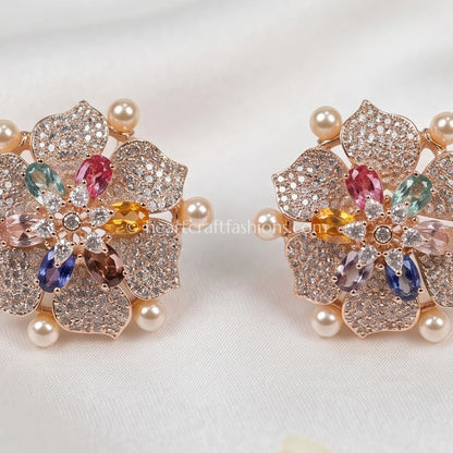 Rangrez Zircon Floral Stud Earrings