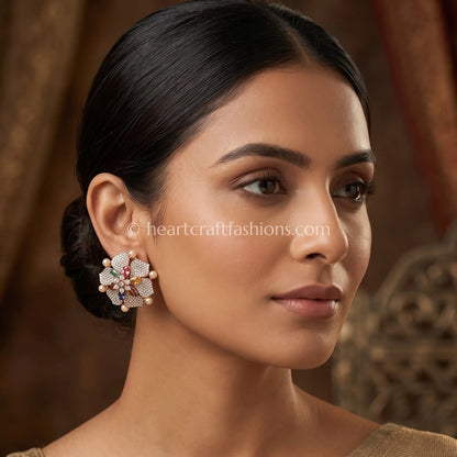 Rangrez Zircon Floral Stud Earrings