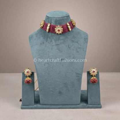Rangriti Bandhai AC Kundan Choker Set
