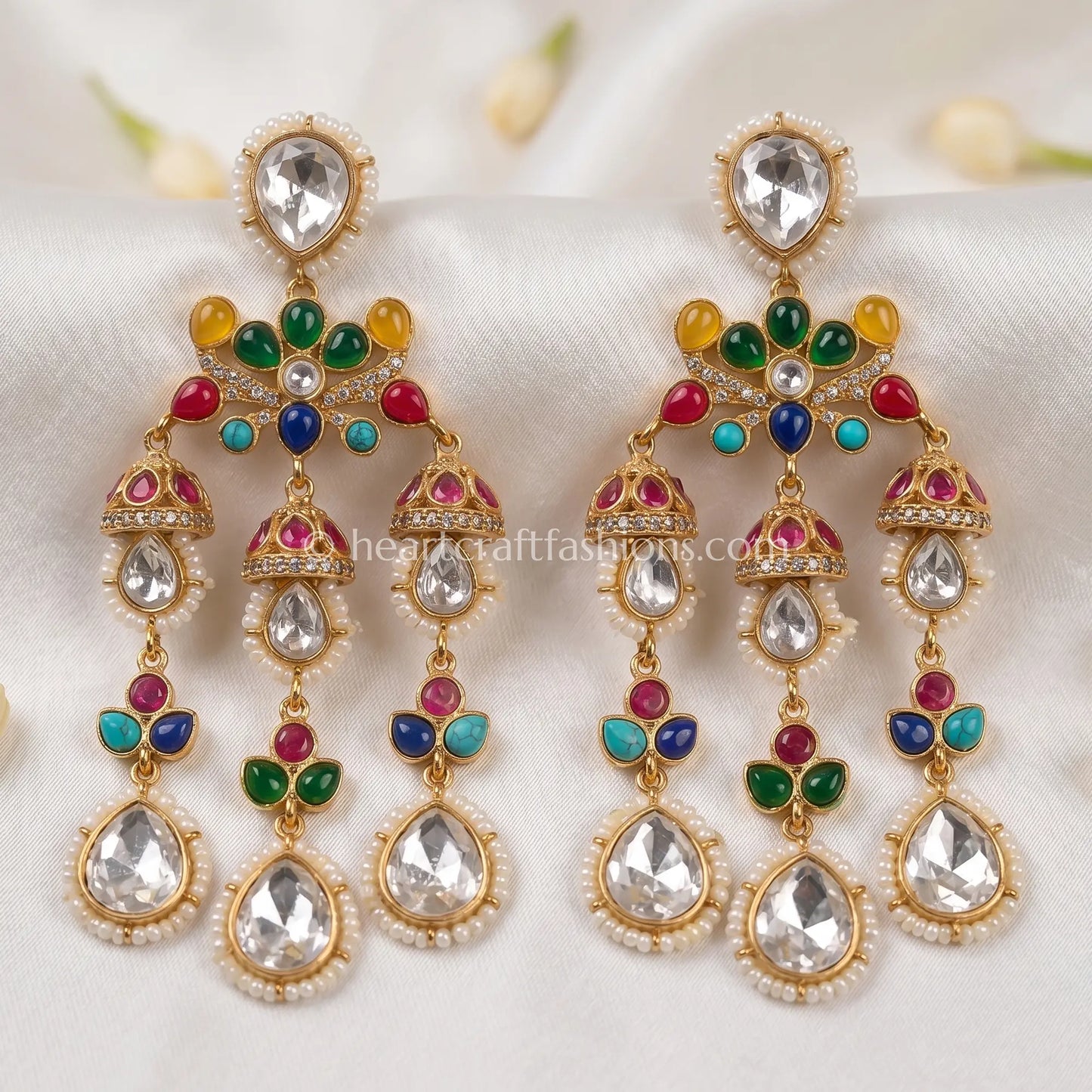 Rangtara Moissanite Navratna Danglers