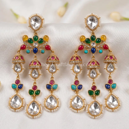 Rangtara Moissanite Navratna Danglers