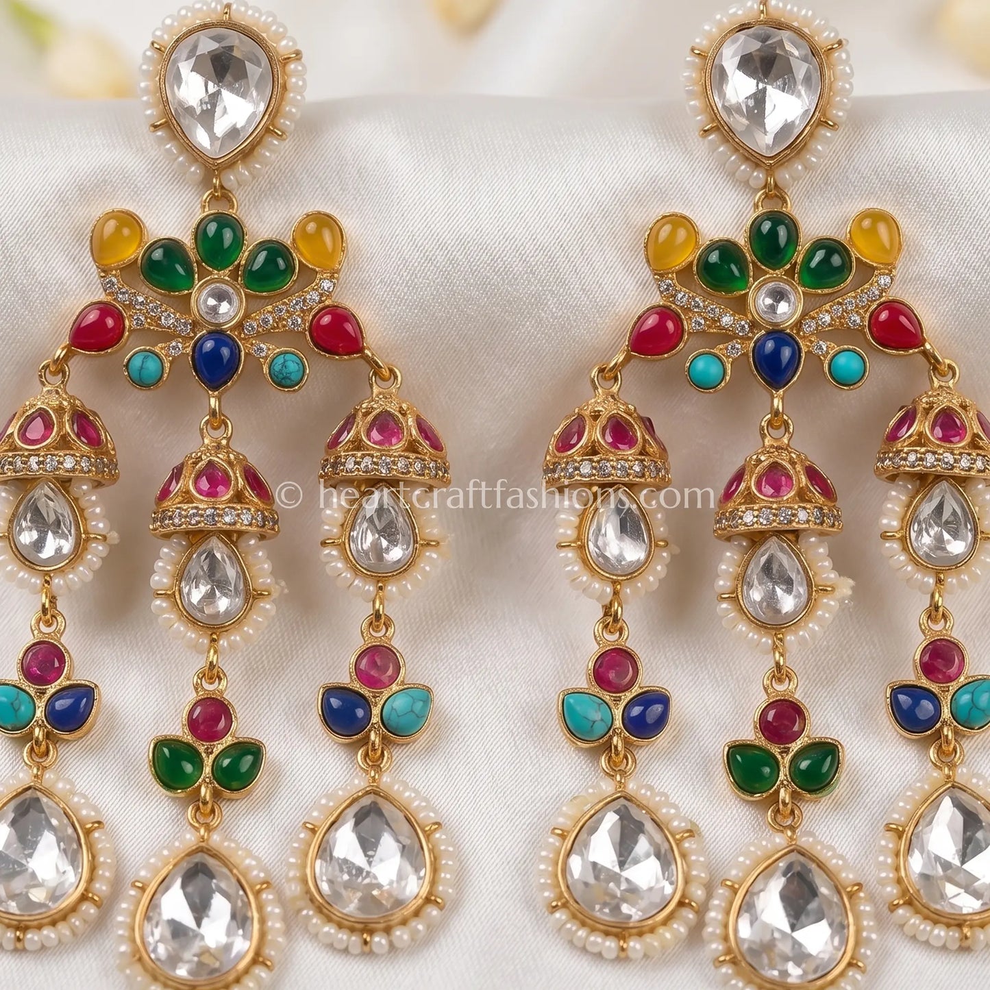 Rangtara Moissanite Navratna Danglers