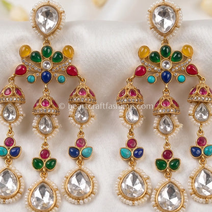 Rangtara Moissanite Navratna Danglers