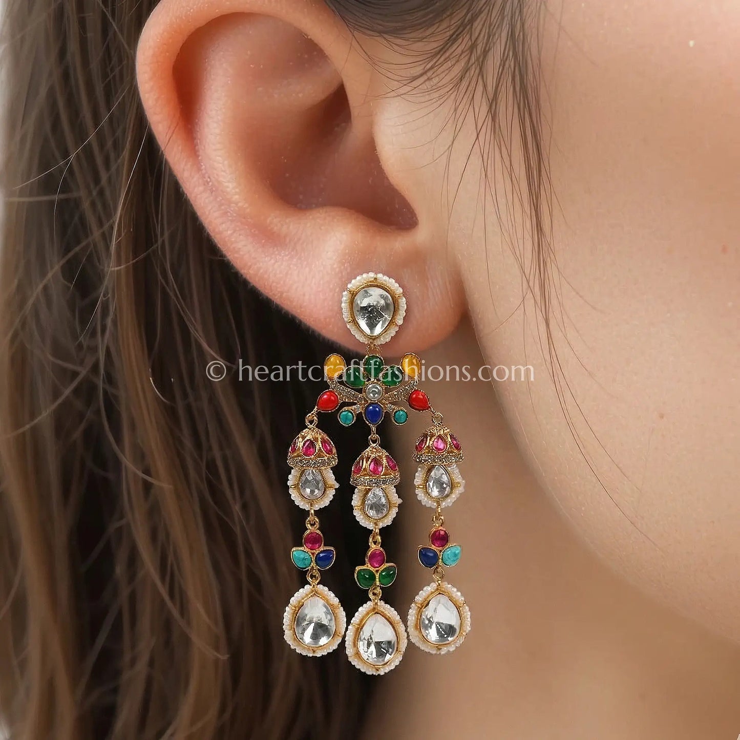 Rangtara Moissanite Navratna Danglers