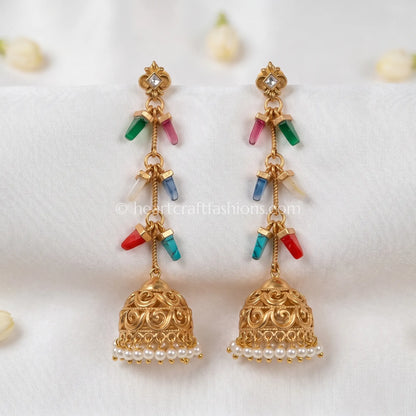Rangtara Zircon Crystal Jhumka Earrings