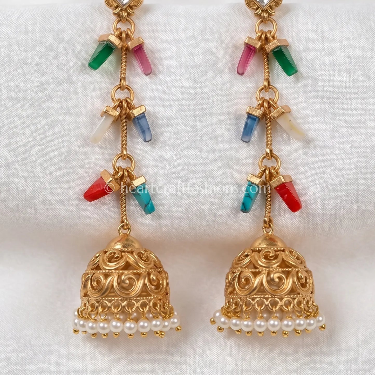 Rangtara Zircon Crystal Jhumka Earrings