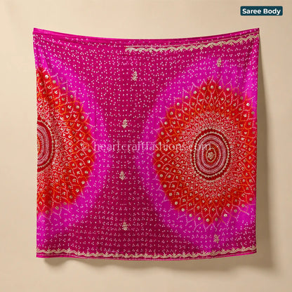 Rani Pink Bandhani Chiffon Gota Patti Saree