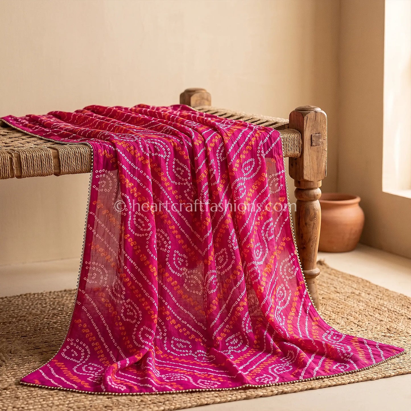 Rani Pink Chiffon Bandhej Dupatta