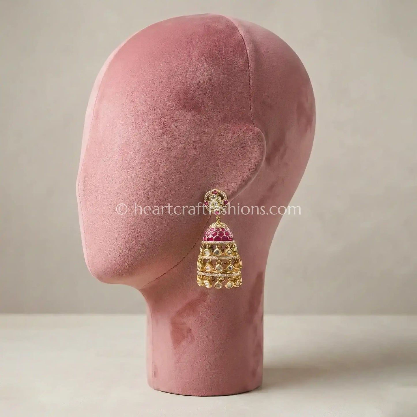 Rani Pink Sunehri Kundan Jhumar Jhumka