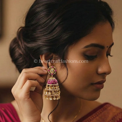 Rani Pink Sunehri Kundan Jhumar Jhumka