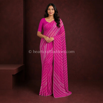 Rani Pink Organza Handwork Leheriya Saree