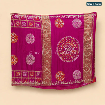 Rani Pink Pure Gajji Silk Garchola Bandhej Gota Patti Saree