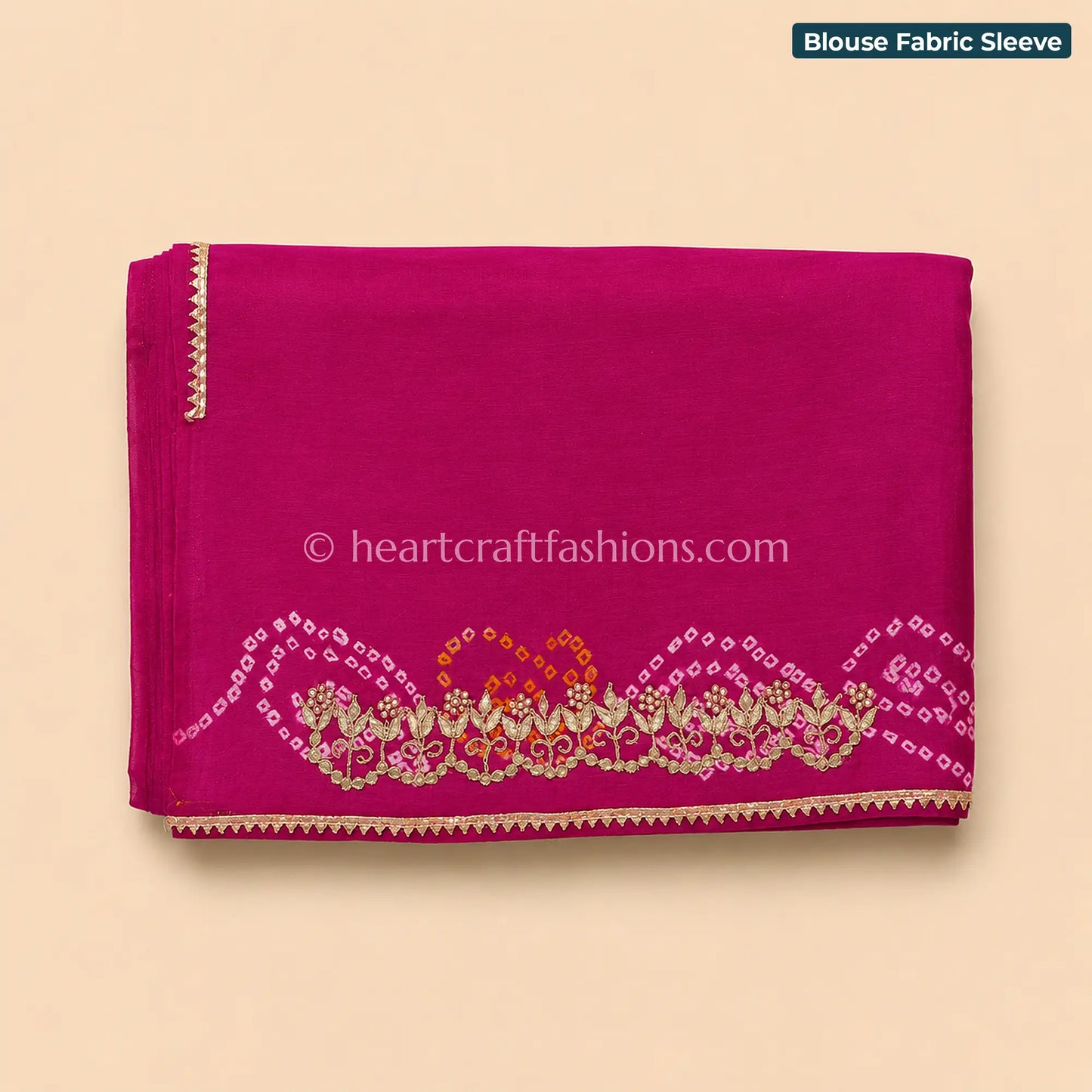Rani Pink Pure Gajji Silk Garchola Bandhej Gota Patti Saree