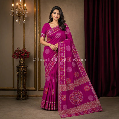 Rani Pink Pure Gajji Silk Garchola Bandhej Gota Patti Saree