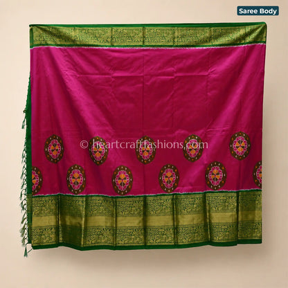 Rani Pink & Bottle Green Pochampally Patola Silk Saree