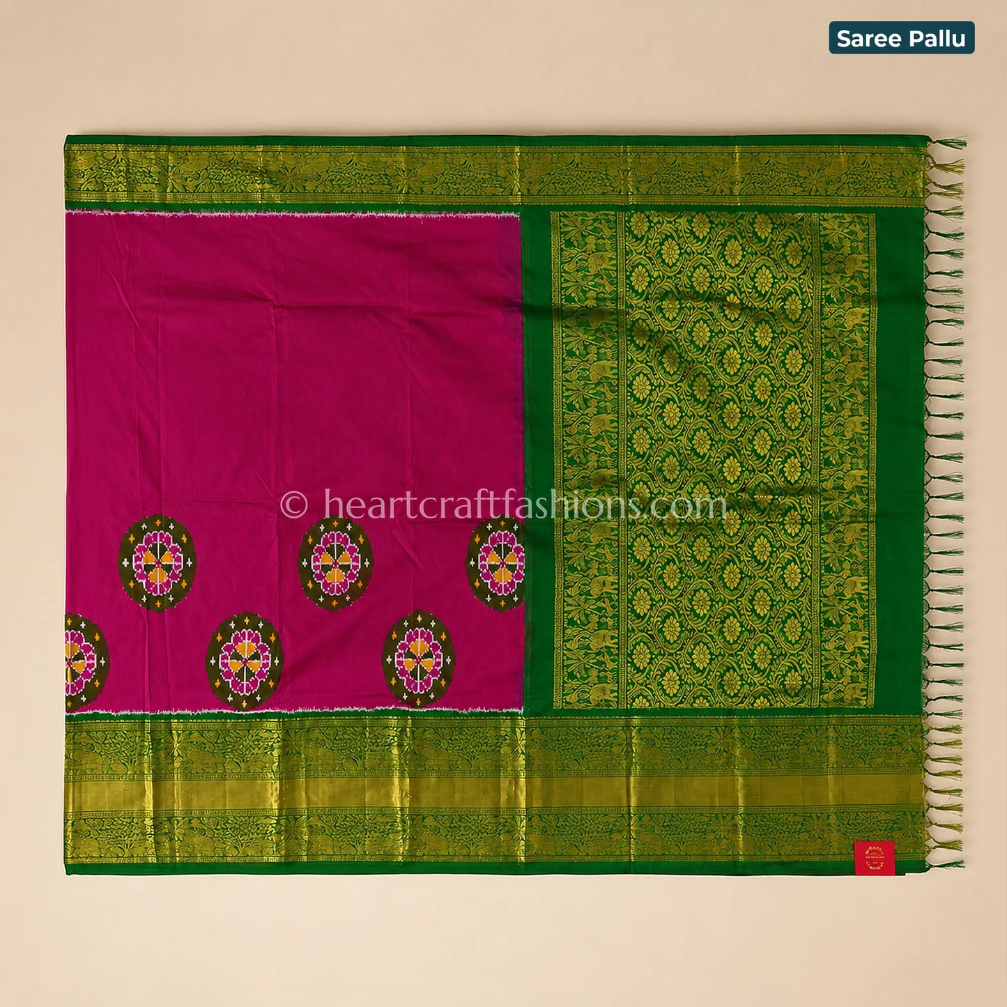 Rani Pink & Bottle Green Pochampally Patola Silk Saree