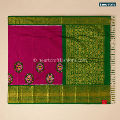 Rani Pink & Bottle Green Pochampally Patola Silk Saree