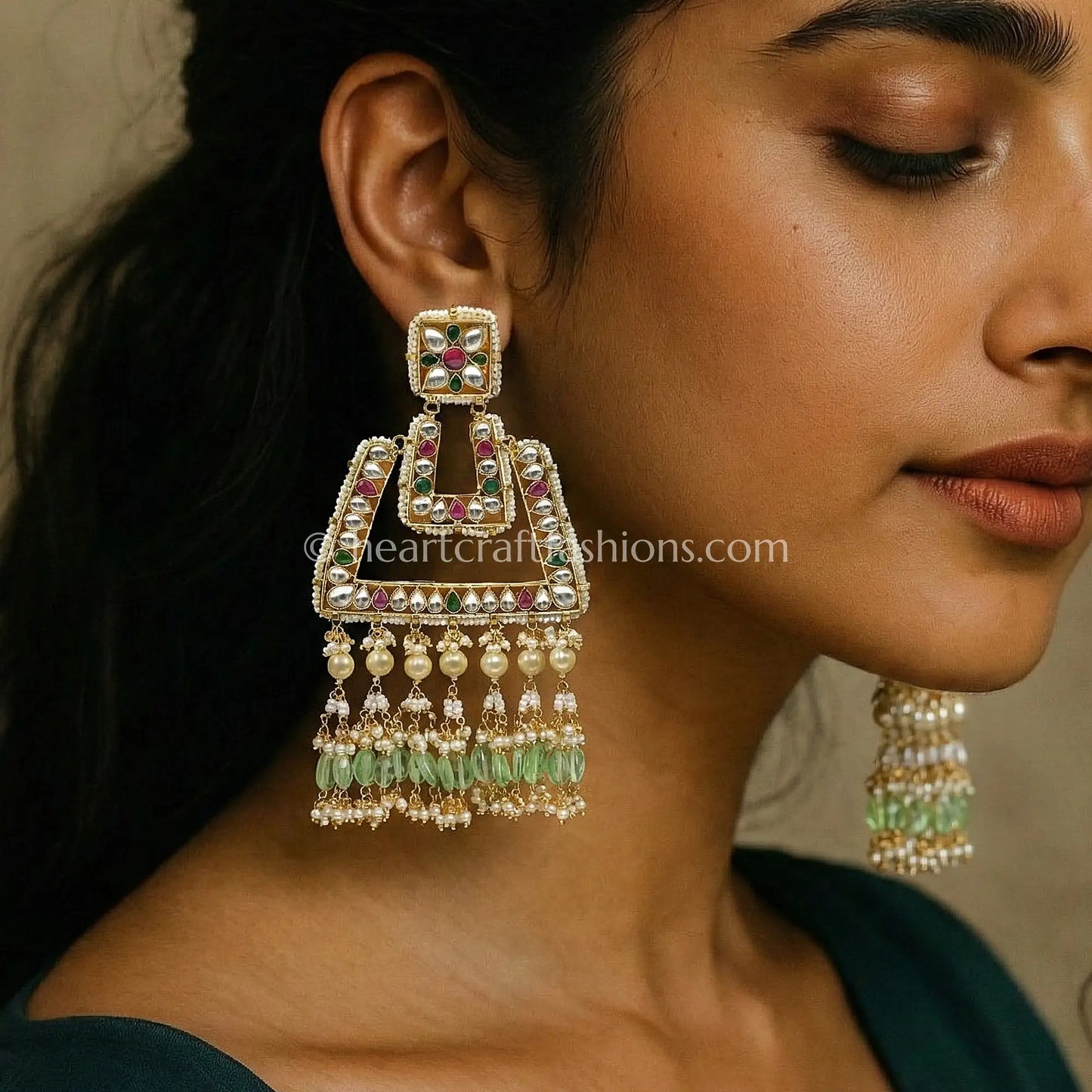 Rani Teardrop Pachi Kundan Dome Earrings