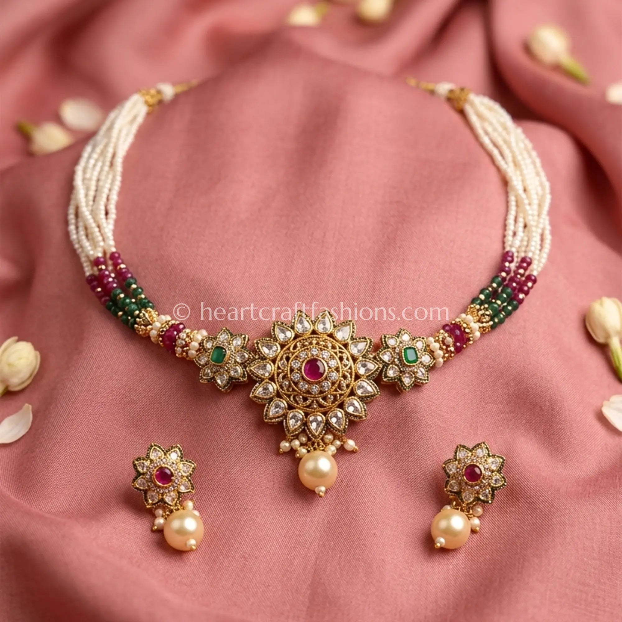 Reversible AD Kundan Navratna Pearl Choker Set