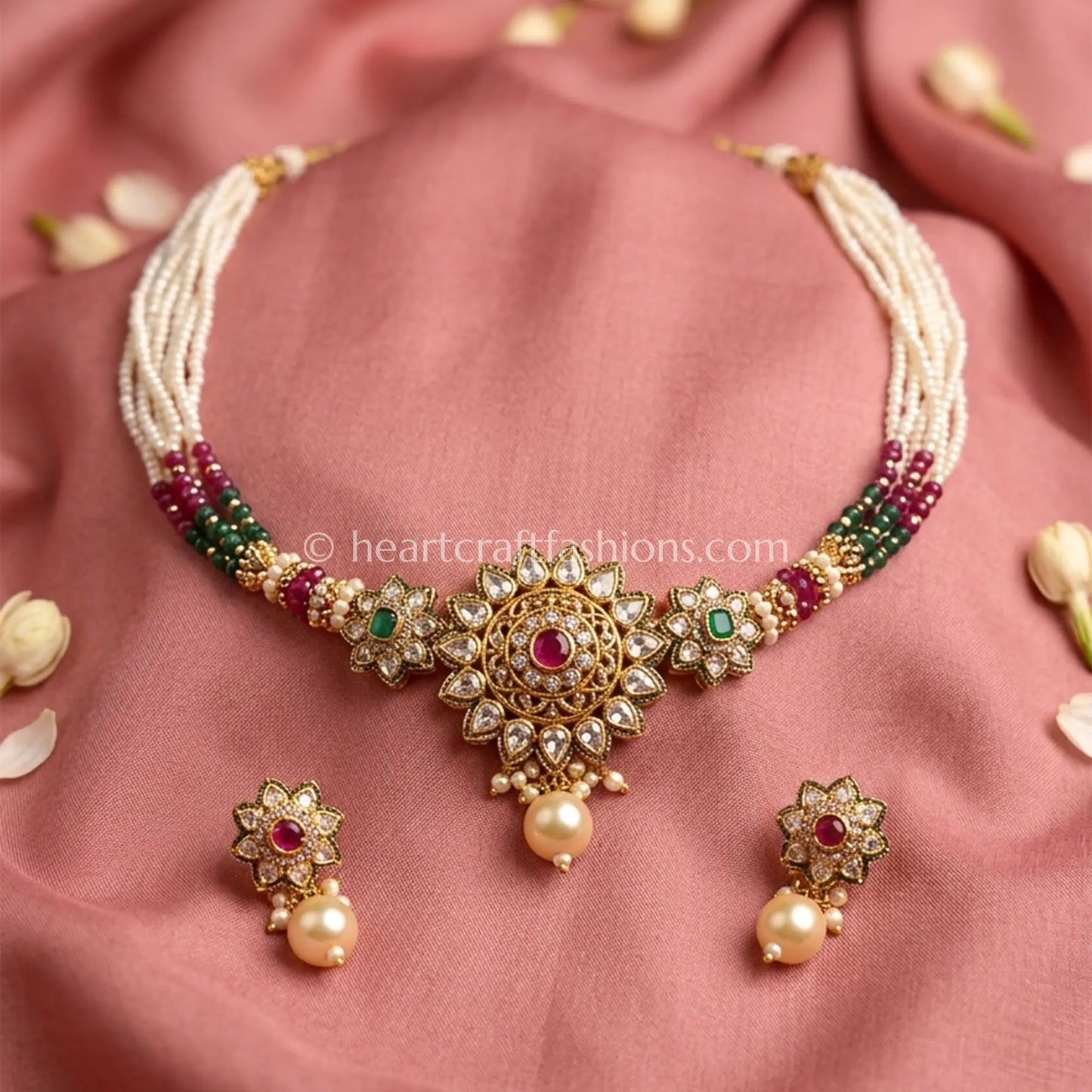 Reversible AD Kundan Navratna Pearl Choker Set