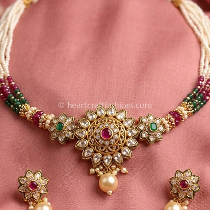 Reversible AD Kundan Navratna Pearl Choker Set