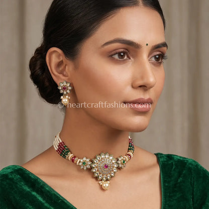 Reversible AD Kundan Navratna Pearl Choker Set