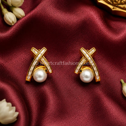 Reyna Hallmarked Pure Silver Interlocking Cross Pearl Earrings