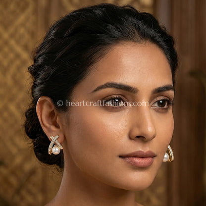 Reyna Hallmarked Pure Silver Interlocking Cross Pearl Earrings