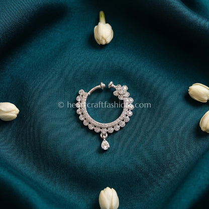 Rhodium Floral Cluster Hoop Zircon Nath