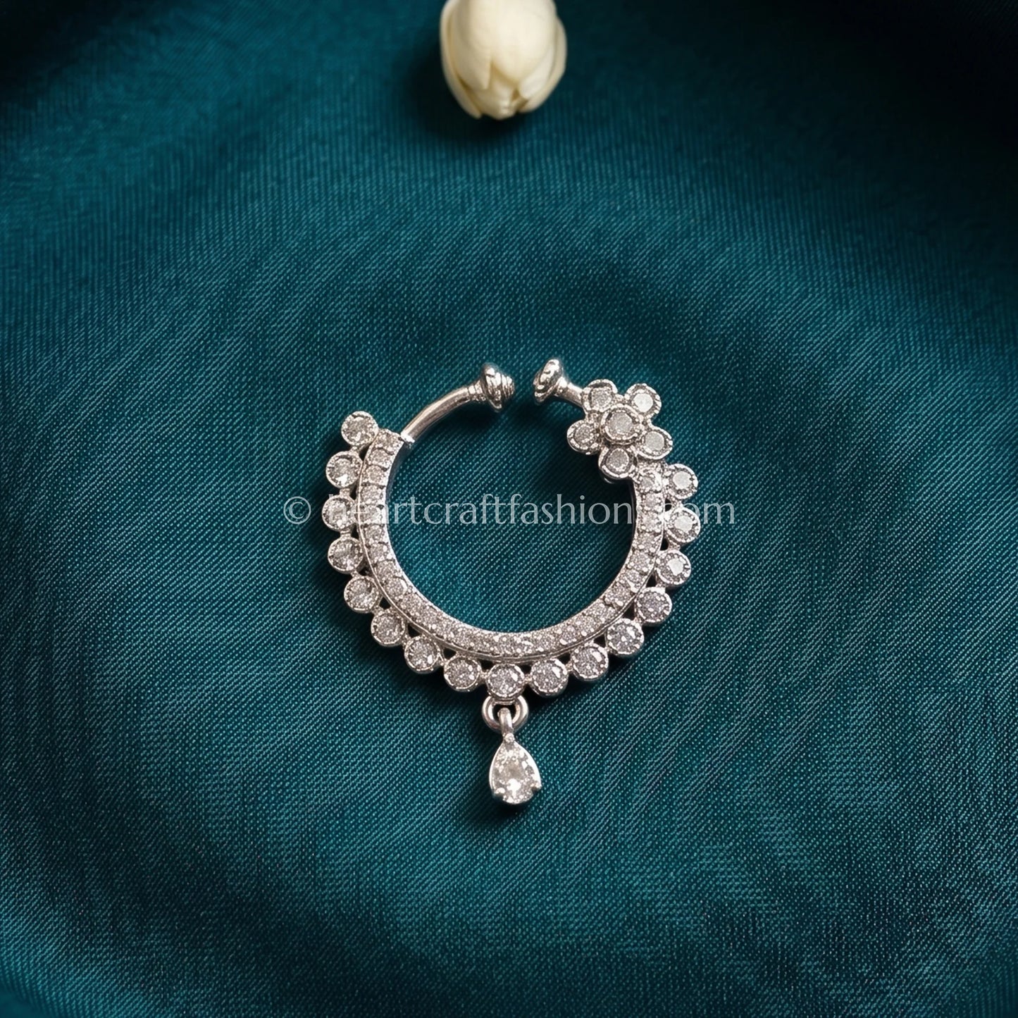 Rhodium Floral Cluster Hoop Zircon Nath