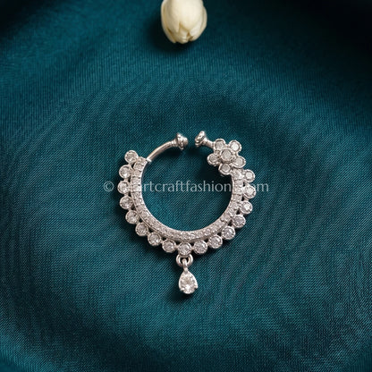 Rhodium Floral Cluster Hoop Zircon Nath