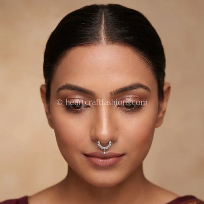 Rhodium Floral Cluster Hoop Zircon Nath