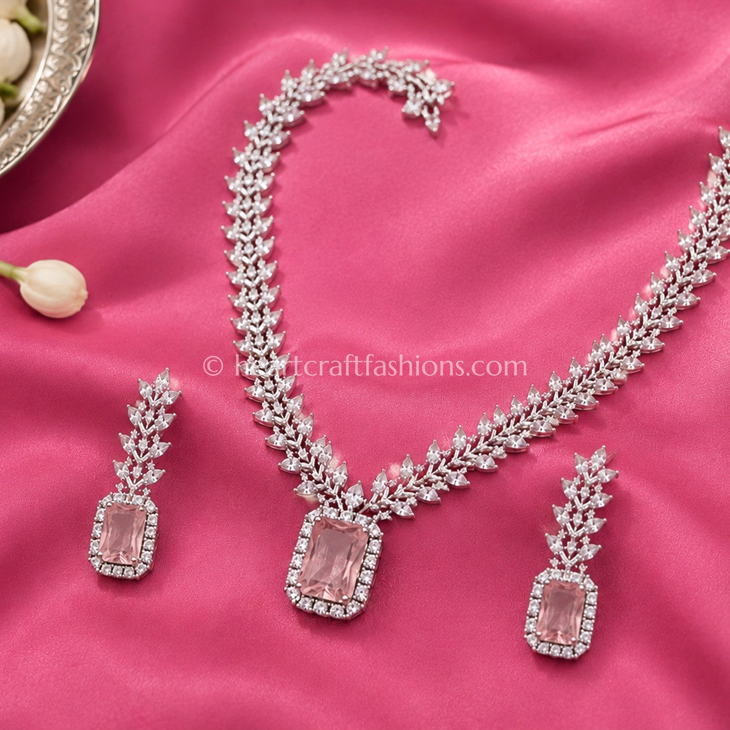 Rose Pink Radiant Cut Leaf Vine Statement Set