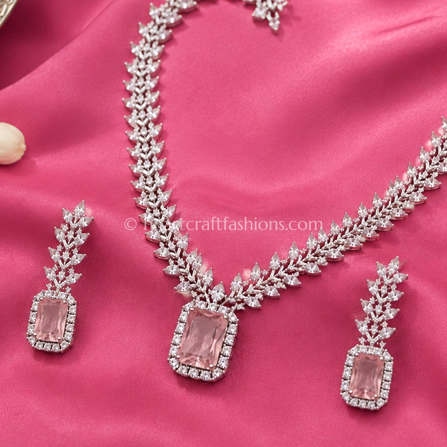 Rose Pink Radiant Cut Leaf Vine Statement Set