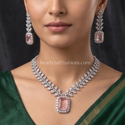 Rose Pink Radiant Cut Leaf Vine Statement Set