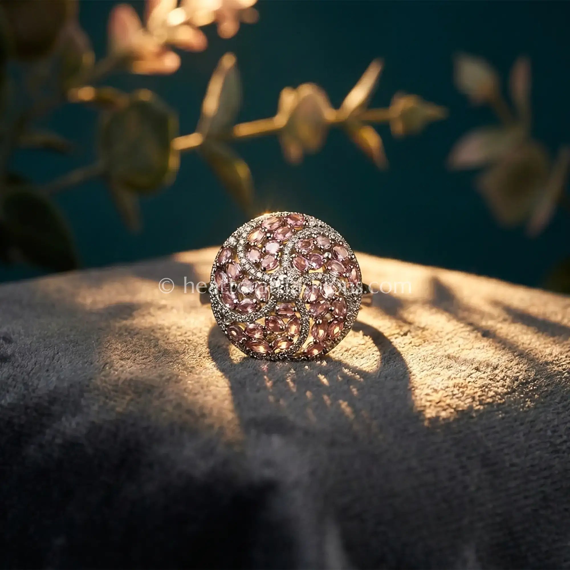 Rose Quartz Swirl Crystal Statement Ring