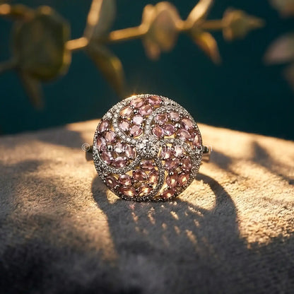 Rose Quartz Swirl Crystal Statement Ring