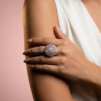 Rose Quartz Swirl Crystal Statement Ring
