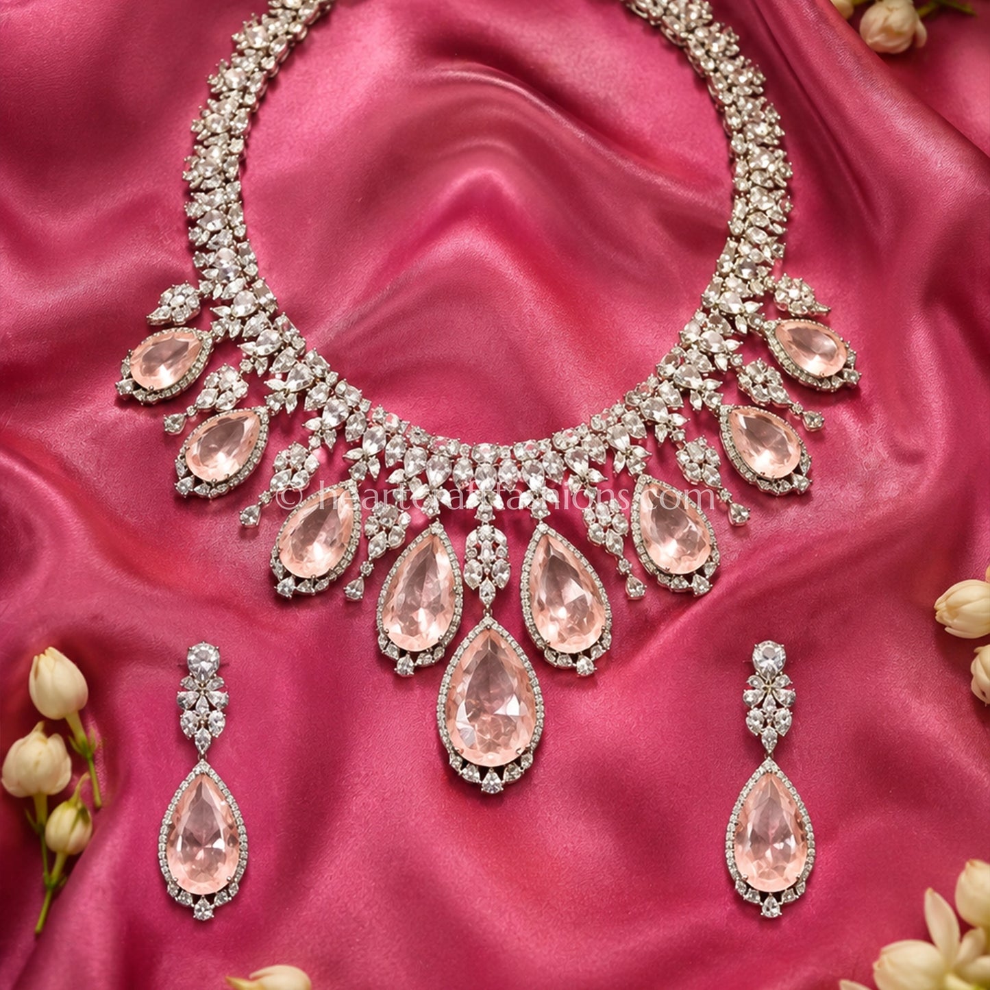 Rose Quartz Teardrop Zircon Set