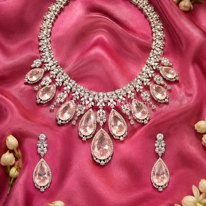 Rose Quartz Teardrop Zircon Set